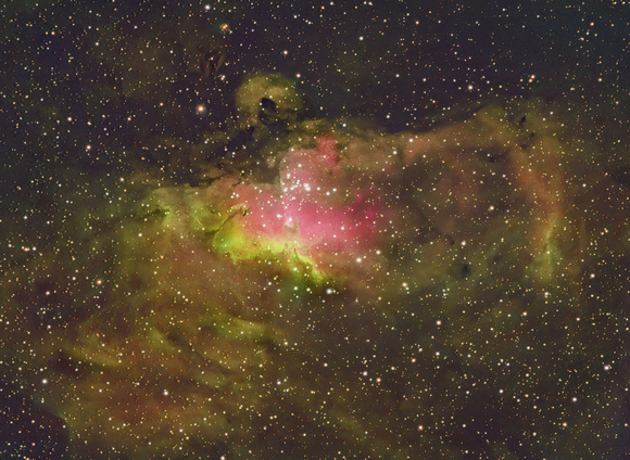 Eagle Nebula in H-alpha, OIII, and SII, with RGB stars